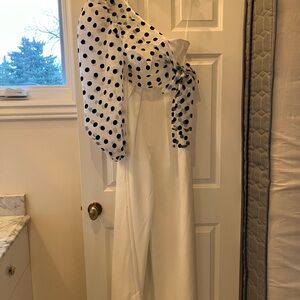 Nasty Gal White Jumpsuit with Black Polka Dot Sleeve